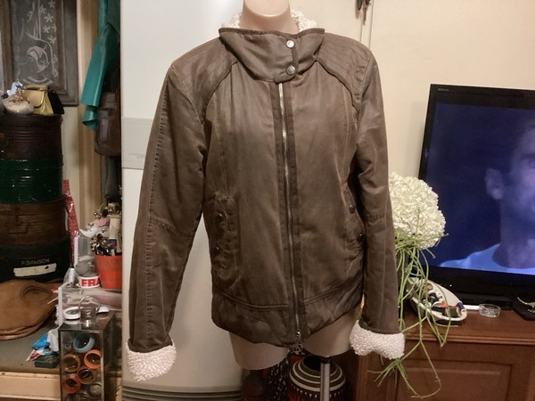 THOMAS COOK Brown jacket Coat Faux Fur Trim Front Zipper Size M