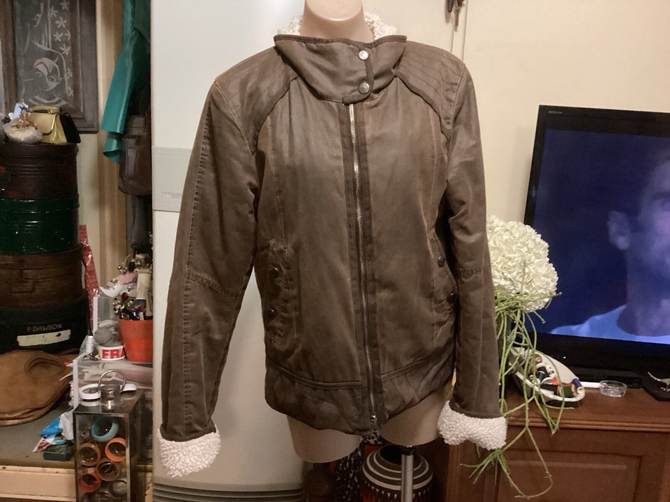THOMAS COOK Brown jacket Coat Faux Fur Trim Front Zipper Size M
