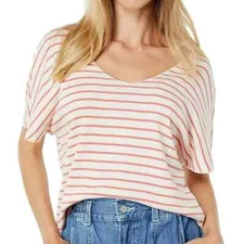 Three Dots Womens Striped V Neck Tee T-Shirt, Size S