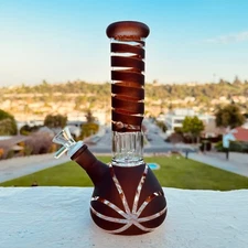 Brown 9'' Hookah Glass Water Pipe Bong Thick Bubbler Percolator Beaker