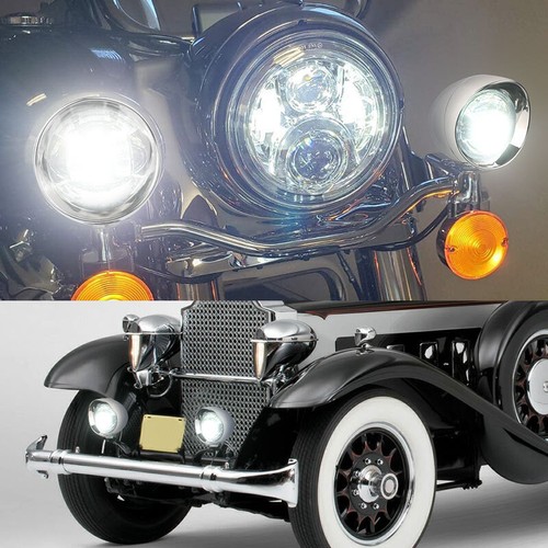 2X Motorcycle Chrome LED Spot Light Fog Light Head Lamp White Yellow For Touring - Foto 12 di 12