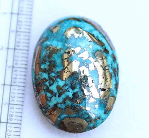 85,90 Kt 21,5*32 mm natürlicher ovaler Cabochon Kingman blau türkis loser Edelstein