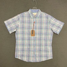 Weatherproof Vintage Shirt Mens Large Blue Plaid Button Up Cotton Casual Dad