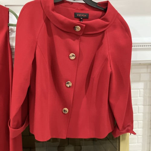 Escada Vestito Giacca Tuta, Taglia 46 (USA 16) Rosso Professionale Outfit Molto Speciale - Foto 10 di 22