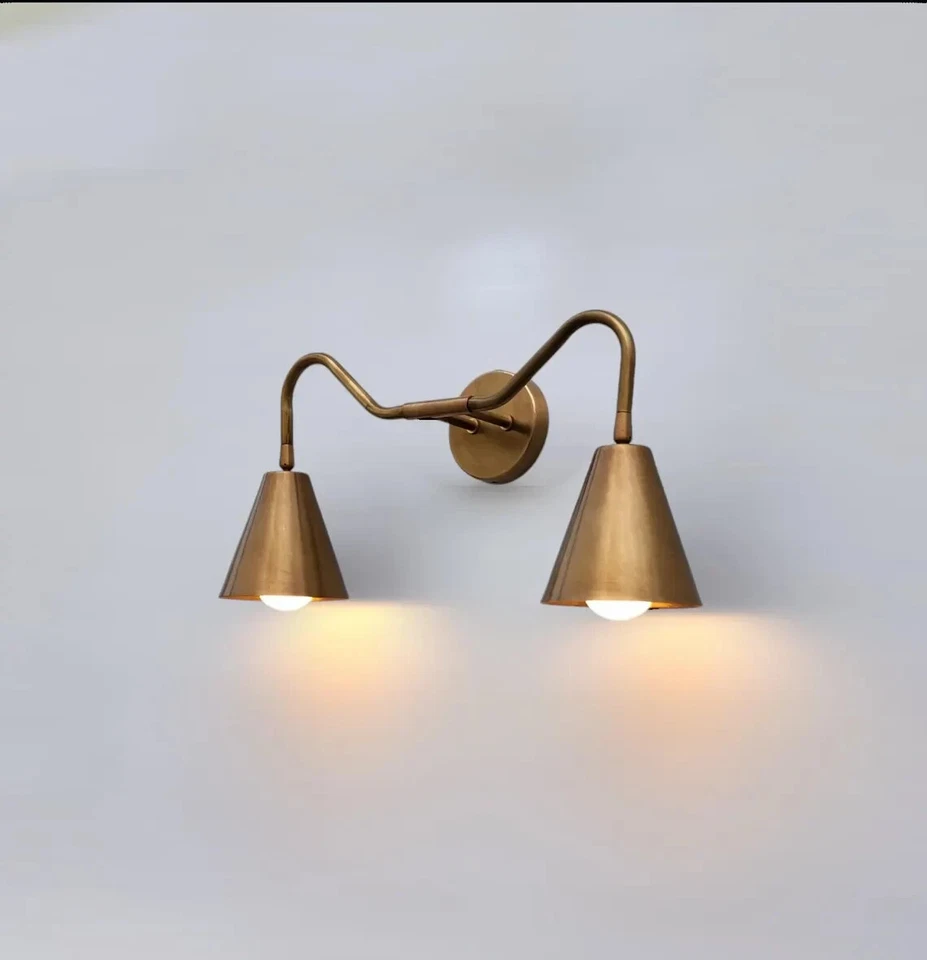 Handcrafted Double Arm Light Articulated Brass Wall Sconce Mid-Century style - Image 3 of 4