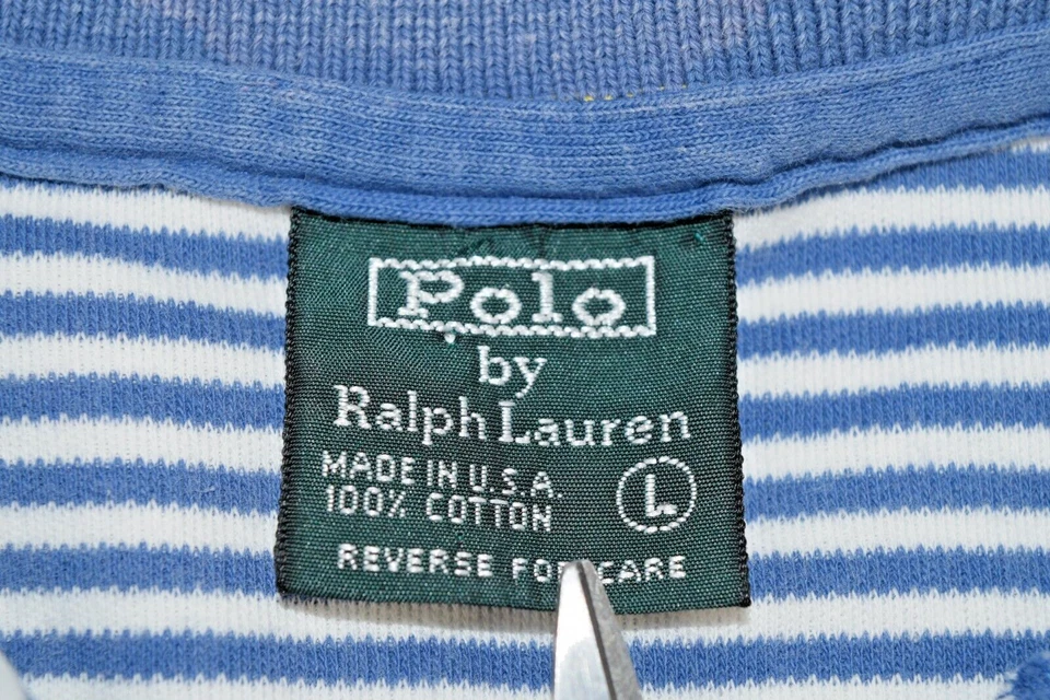 Camisa Polo Ralph Lauren Vintage Talla M/L Años 90 Azul Blanco Rayas Rojo Poni Hecha en EE. UU. Foto 4 de 4