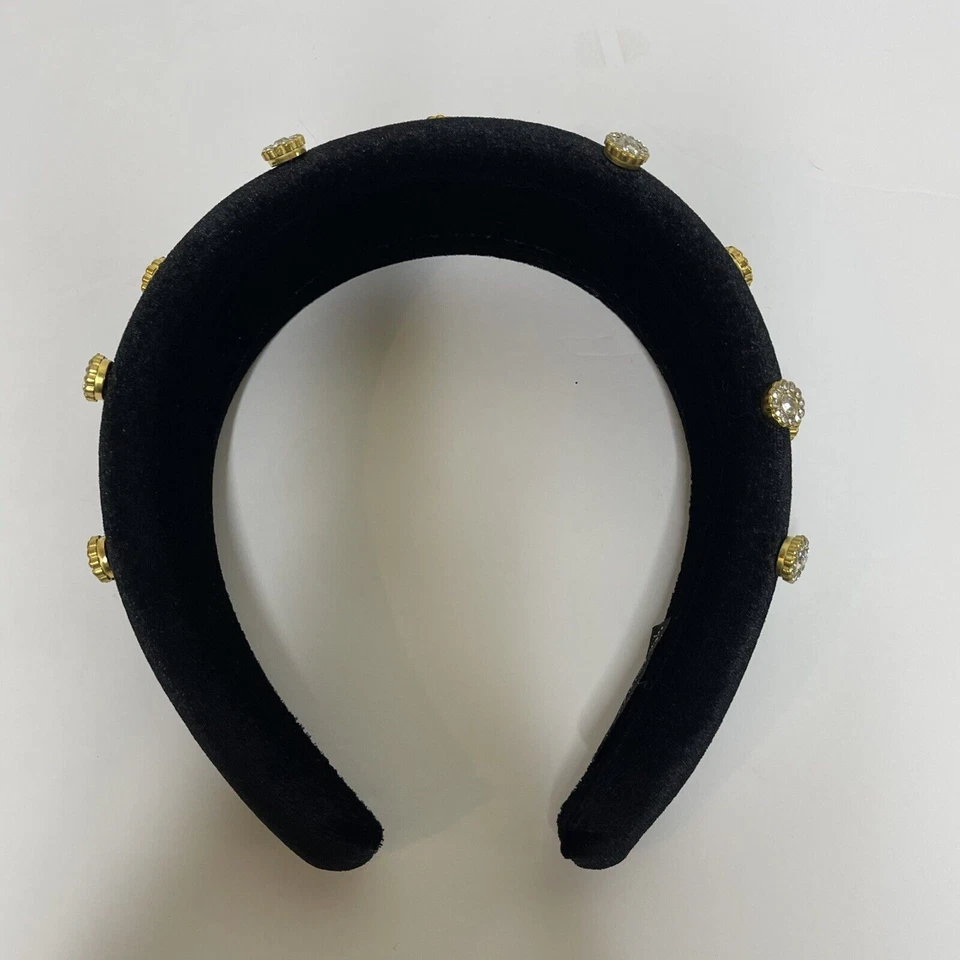 Diadema barroca acolchada de terciopelo negro para mujer con tachuelas estrás joya hecha a mano Foto 3 de 4
