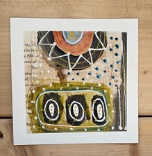 Small Tribal Abstract Wall Art Watercolor Painting Primitive Original Signed 