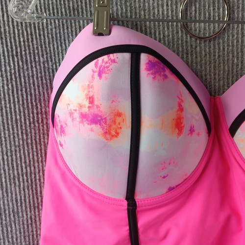 Joe Boxer Swimsuit Womens 3X Pink Splash Print Bust 2Pc Backless Rear Drawstring - Picture 3 of 14