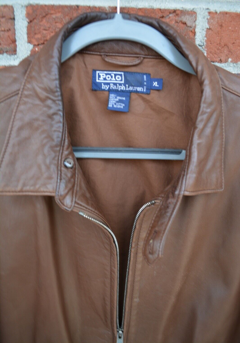 Polo Ralph Lauren Men's XL Soft Lambskin Leather Full Zip Bomber Jacket Brown