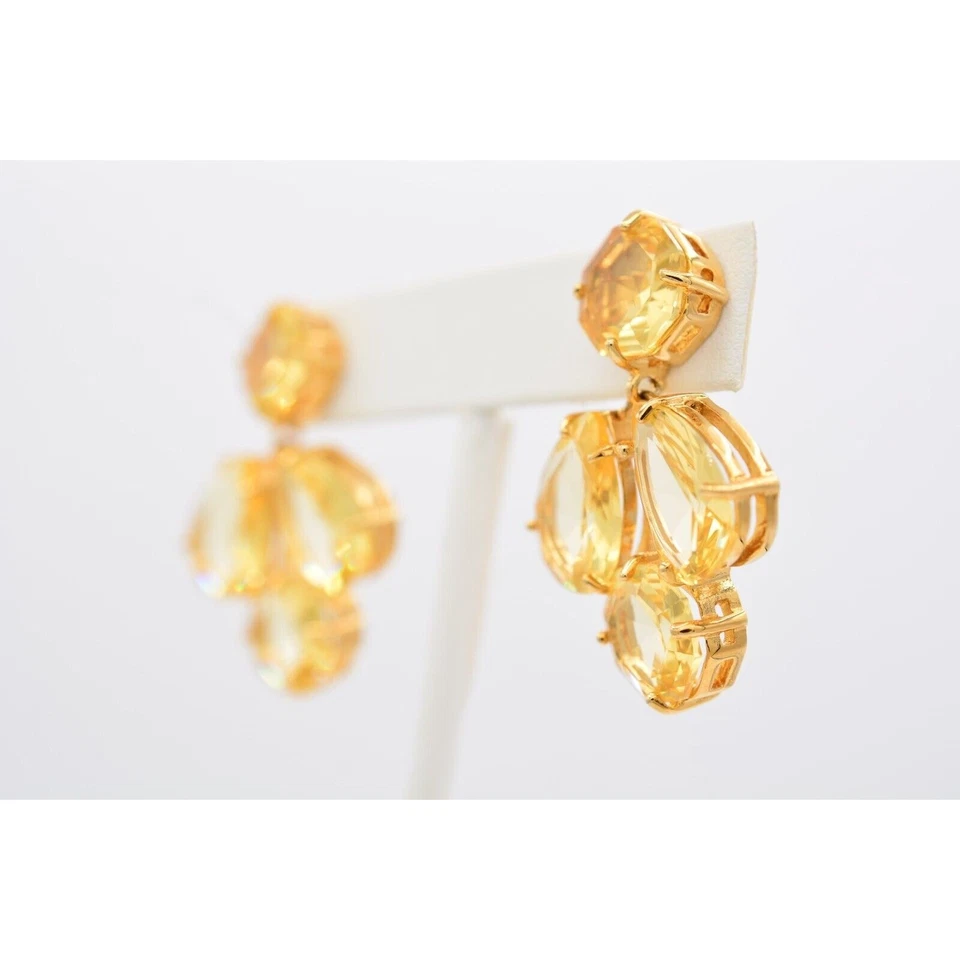 Pendientes de cristal Kate Spade amarillo bisel abierto estrás colgantes firmados BinAA Foto 2 de 4