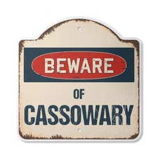 Beware of Cassowary Sign 14"x14" Plastic Indoor Outdoor Wall Plaque Rustic Decor