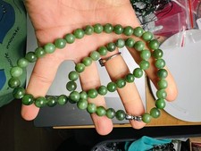 CERTIFIED Hetian Jade necklace GREEN 8mm NATURAL AUTH