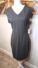 Nwt Calvin Klein Gray and Black Striped V-Neck Dress Size 12