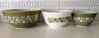 3 Vintage Pyrex Mixing Bowls - Green Daisy Flowers (401, 402, 403)