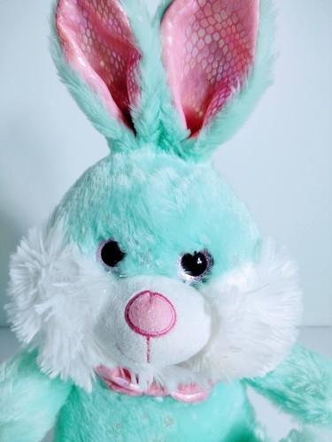 Soft Fluffy 15 In Aquamarine Rabbit Pink Ears Feet With Bow Pre-owned - Picture 2 of 12