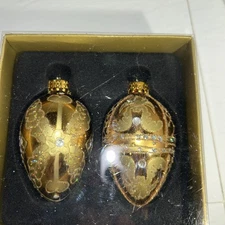 2 Celebrate It Christmas Treasured Glass Egg Shaped Holiday Ornaments (A)