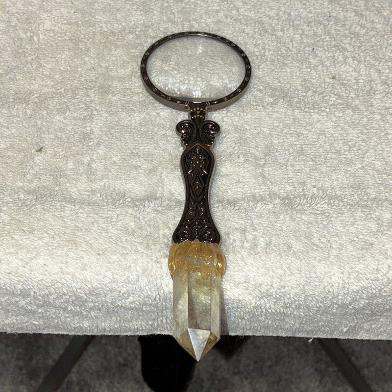 Ornate Handheld Magnifying Glass Loupe w/ Faceted Clear Crystal Point Handle