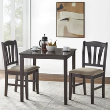 3 Piece Wood Farmhouse Dining Set Durable Compact Table 2 Cushion Chairs Brown