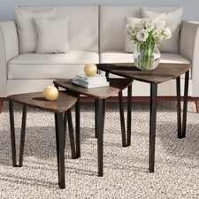 LAVISH HOME Nesting Set of 3, Modern Woodgrain Look for Living Room Coffee Ta...