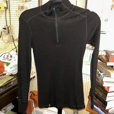 Ibex Women’s XS Black Zip T Neck100% Merino Wool Long Sleeve Top Made in USA