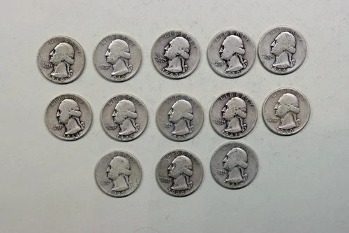 Washington Silver Quarter Lot of 13 Pieces