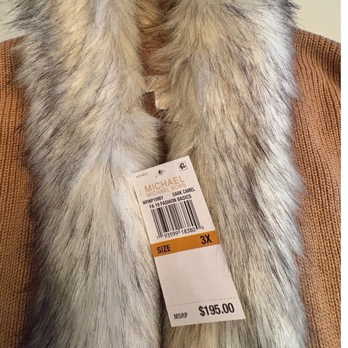 $195 NWT MICHAEL KORS Wool Cardigan Faux Fur Collar Sweater PLUS-SIZE 3X - Picture 6 of 18