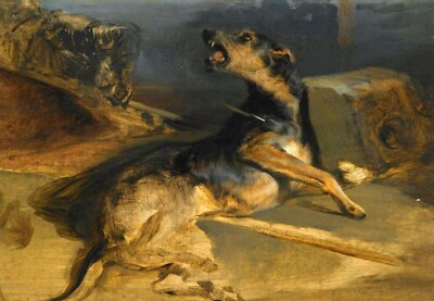 Oil painting R.A-Sir-Edwin-Henry-Landseer-Study-of-a-Wounded-Hound-from-Walter-S