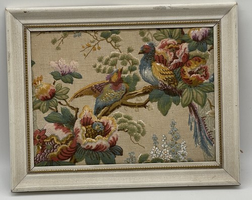 Vintage Framed Quilted 3D Fabric Textile Art Birds And Flowers Signed By Fisher - Picture 1 of 9