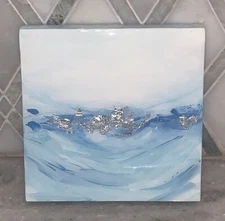 Original Modern Impressionist Frozen Icy Landscape Silver Blue Wht Panel 5”sq