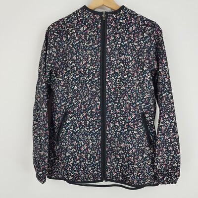 Roxy Womens Size XS 8 Navy Blue Floral Pattern Hooded Raincoat Thin Jacket