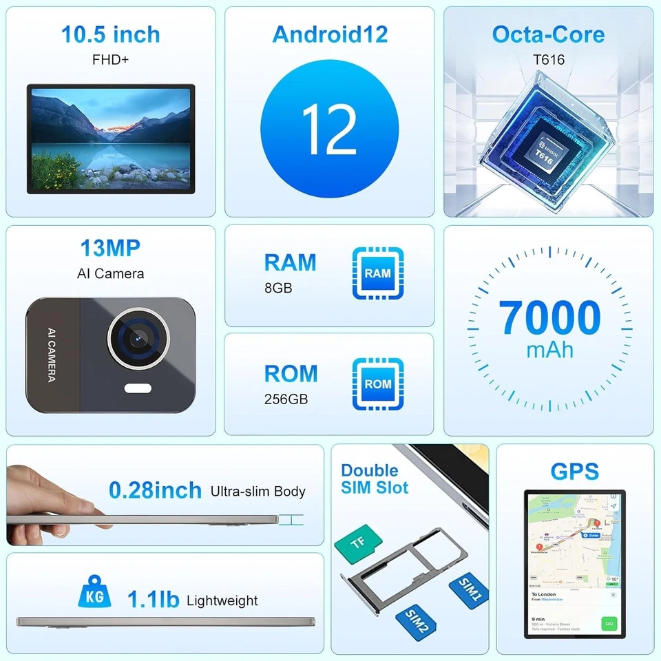 Tablet  8GB +256GB Octa-Core tablets 10.5“ FHD 1920x1200 Screen 2.0GHZ - Image 2 of 4