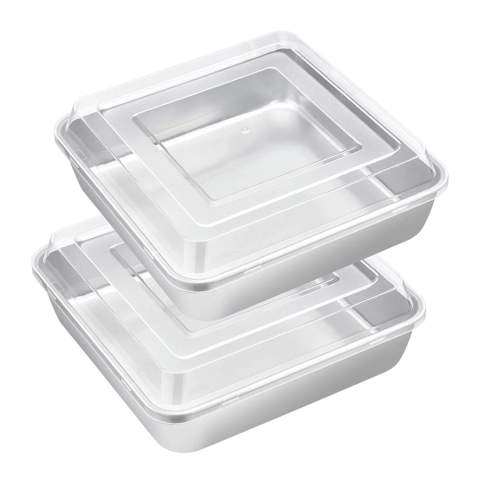 2 Pack 8x8 Inch Square Cake Pan Stainless Steel Baking Pan with Lid for Lasagna
