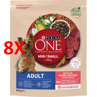 8 X Purina One My Dog Mini Smoll 10 Kg Erwachsenen Beutel Rindfleisch Mit Reis