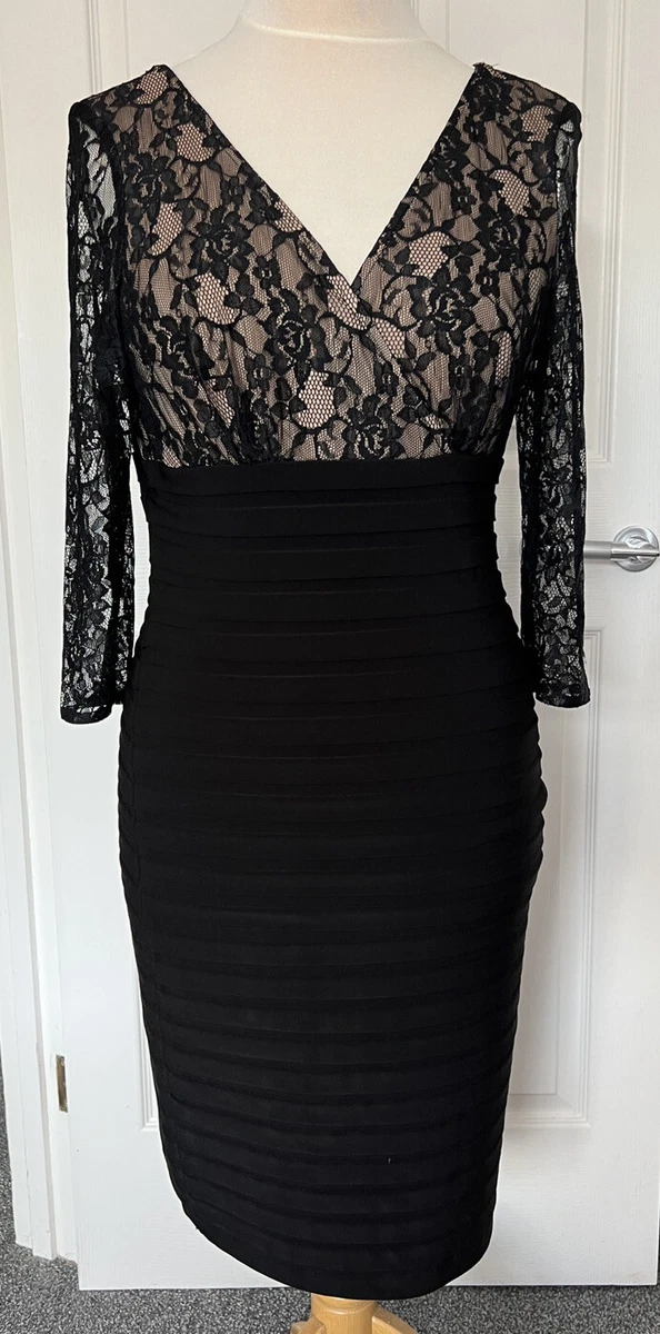 ADRIANNA PAPELL Stunning Black Lace Stretchy Bodycon Dress Uk Size 16/EU 44  | eBay