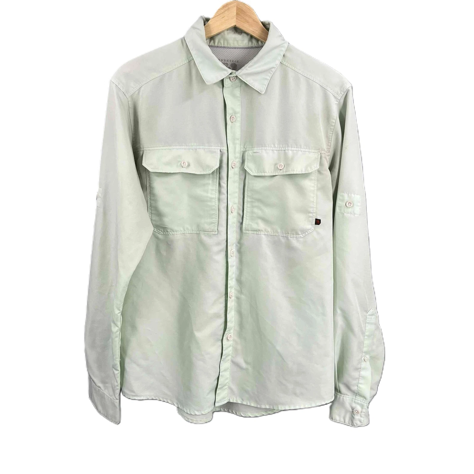 Mountain Hardwear Light Green Mens Shirt Vented Roll Tab Outdoor Travel Hiking S