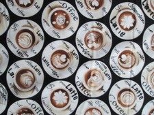 COFFEE LATTE CAPPUCCINO ESPRESSO CUPS WHITE COTTON FABRIC FQ
