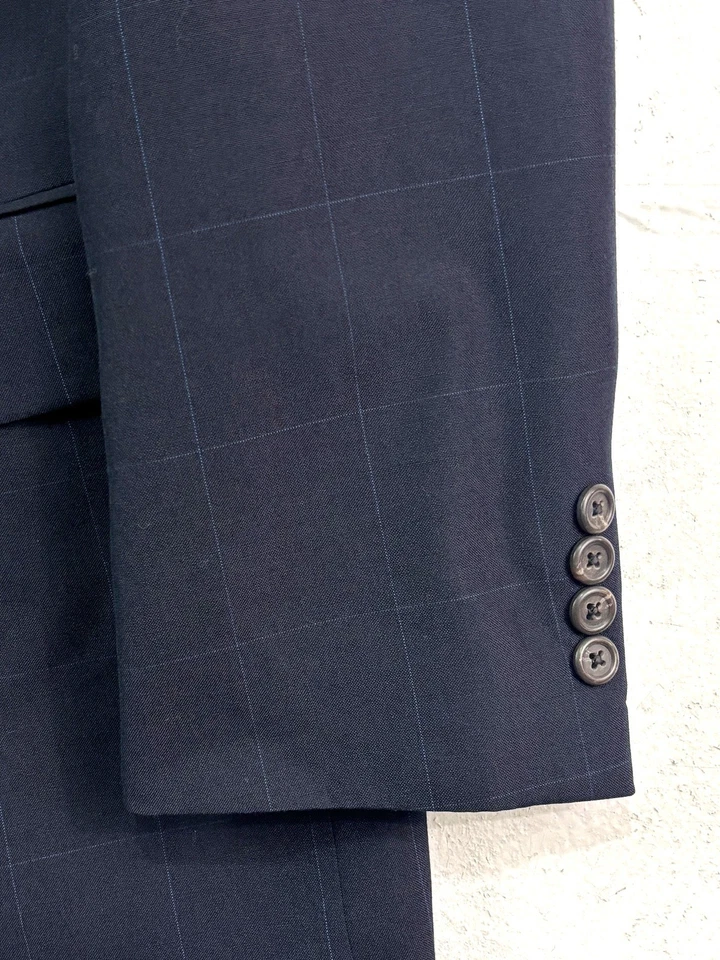vtg 90s Polo Ralph Lauren 44L 36x32 2pc Pant Suit Navy Blue Windowpane USA Wool - Image 3 of 4