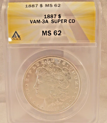 1887-P   MORGAN DOLLAR  *BLAST WHITE LUSTER*  MS-62  VAM-3A   ELITE -SUPER CD!!!