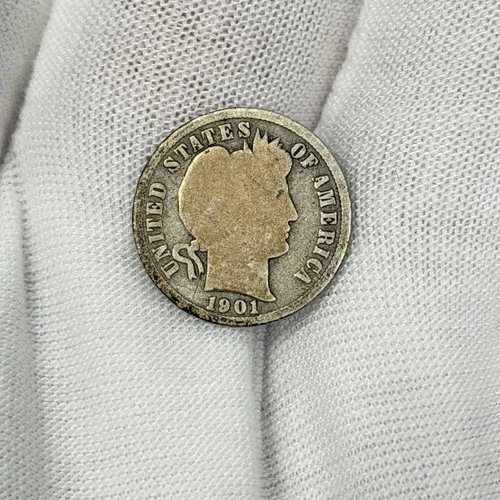 1901-P 10c Barber Dime Philadelphia Ten Cent 90% Silver Early US Coin