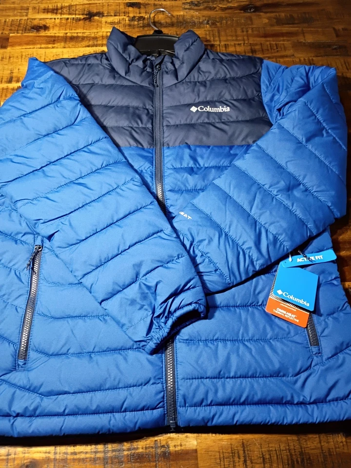 NUEVO 2025 Columbia Hombres POWDER LITE 2 TONOS AZUL Chaqueta de Invierno Omni-Heat Talla Grande Foto 2 de 4
