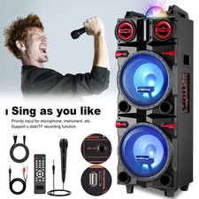 Dual 10 Inch Rechargeable Portable Bluetooth Party Speaker w/ Ambient Light FM
