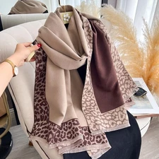 Beige Brown Leopard Print Shawl Scarf Wrap Oversized Women's Winter Gift