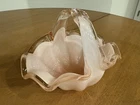 Vtg 1960's Murano Art Glass Blown Glass Pink Basket Bowl 6" Fold Over Handle