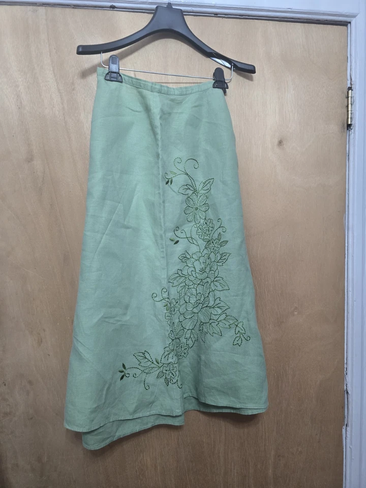 Plus Size JM Collection 16W Linen Maxi skirt beaded floral embroidery - Image 2 of 4