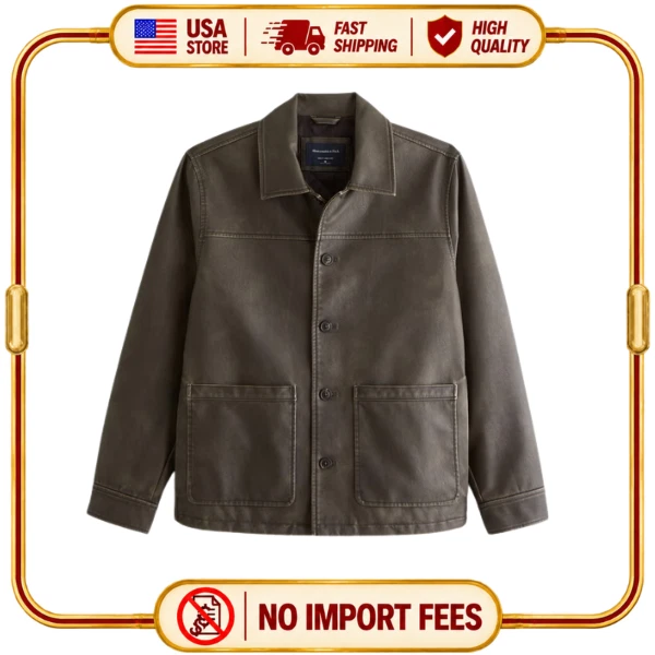Abercrombie & Fitch Men’s Vegan Leather Trucker Jacket Dark Brown - product detail image 1