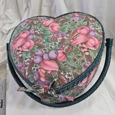 Antique - Vintage Heart Shaped Wicker & Wood Sewing Basket - 10"x10"x5" 1996 