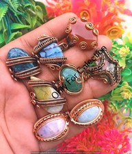 Cornelian & Mix Ring Lot Gemstone Copper Wire Wrapped Bulk Jewelry