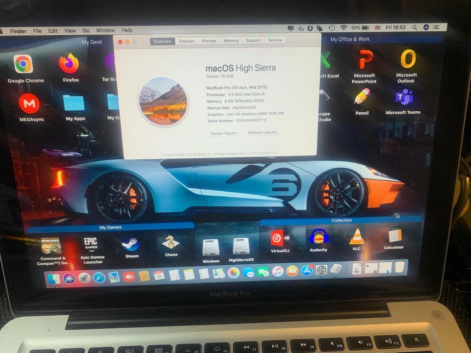 Apple MacBook Pro 13" Intel i5 2.50GHz,8GB, 500GB HDD,HighSierra+Windows10-No8.1 - Image 4 of 4