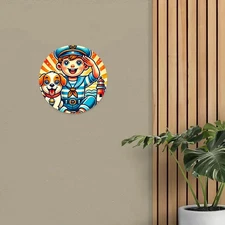 7.87 Inch Round Aluminum Metal Wall Art - Nautical Boy & Dog Foil Sculpture with